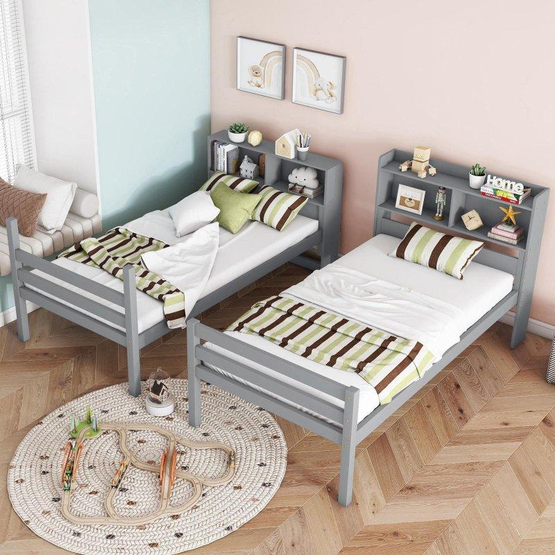 Gri Kauçuk Ağacı Kitaplıklı Ayrılabilen Ranza - 215x110x194 cm - 249114