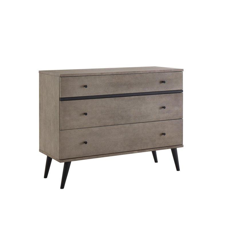 Gri Kauçuk Ağacı ve MDF 3 Çekmeceli Siyah Ayaklı Şifonyer - 111x45x85 cm - 309662