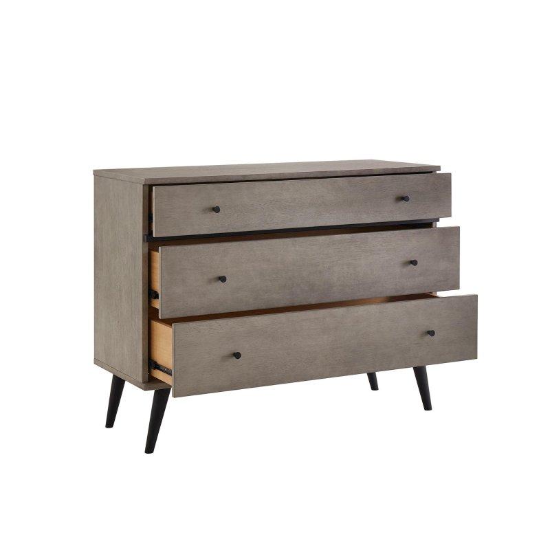 Gri Kauçuk Ağacı ve MDF 3 Çekmeceli Siyah Ayaklı Şifonyer - 111x45x85 cm - 309662