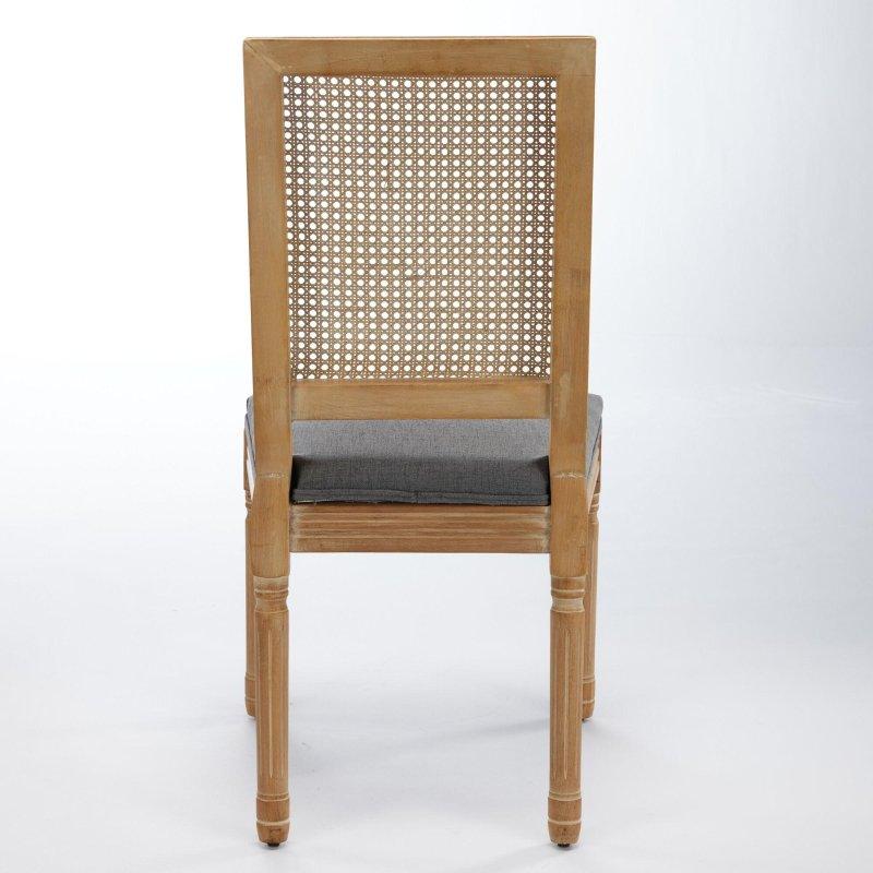 Gri Keten Döşemeli Masif Ahşap 2li Rattan Sandalye Seti - 252143