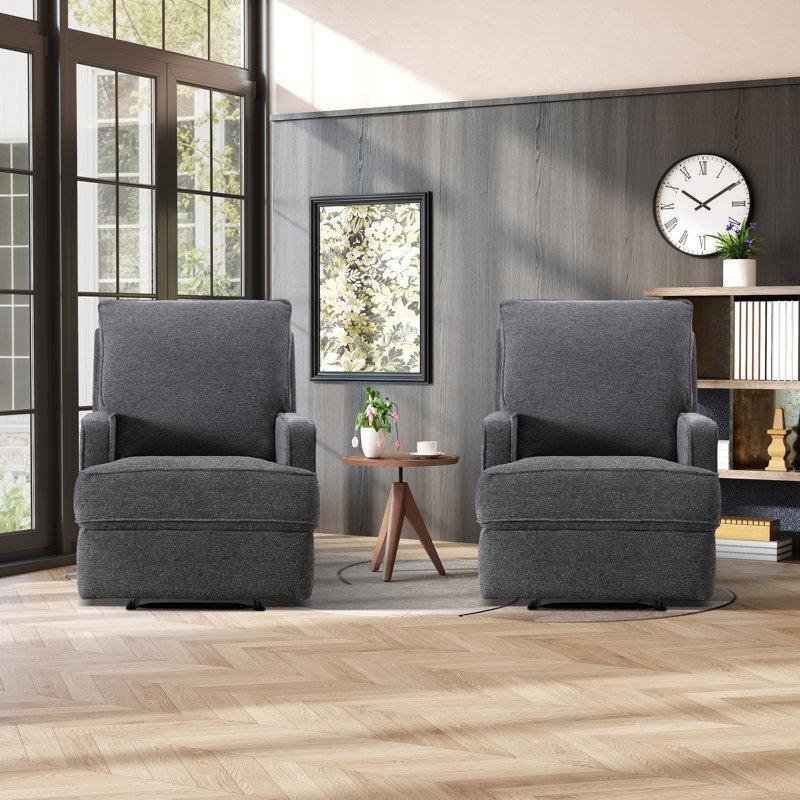 Gri Keten Kumaş Metal Ayaklı Manuel Mekanizmalı 2li Set Baba Koltuğu - 75 cm - 322991