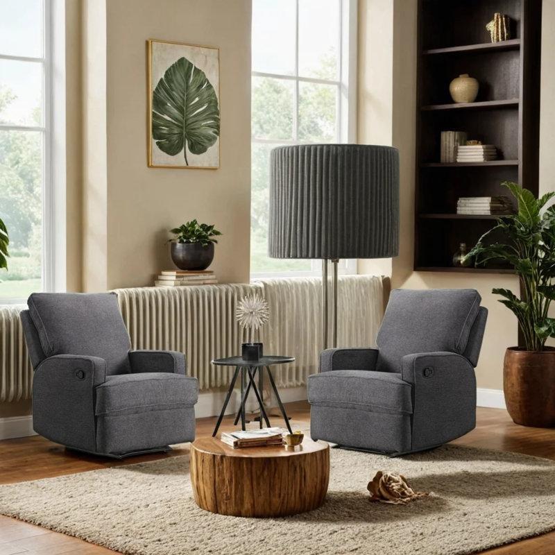 Gri Keten Kumaş Metal Ayaklı Manuel Mekanizmalı 2li Set Baba Koltuğu - 75 cm - 322991