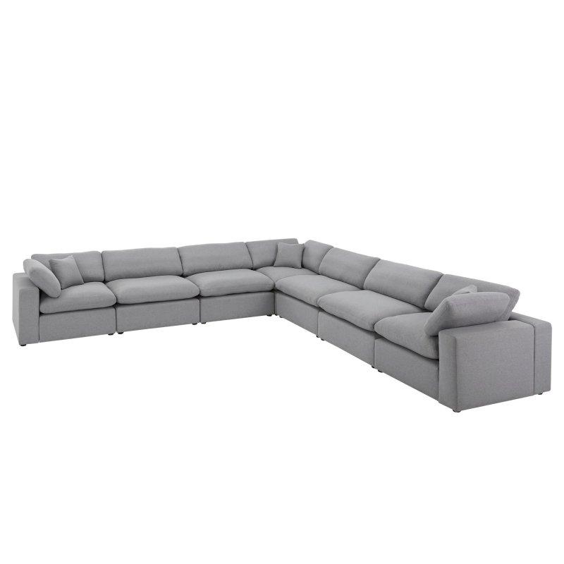 Gri Keten Kuş Tüyü Dolgulu 7 Kişilik Modüler Köşe Koltuk - 407x407 cm - 256270