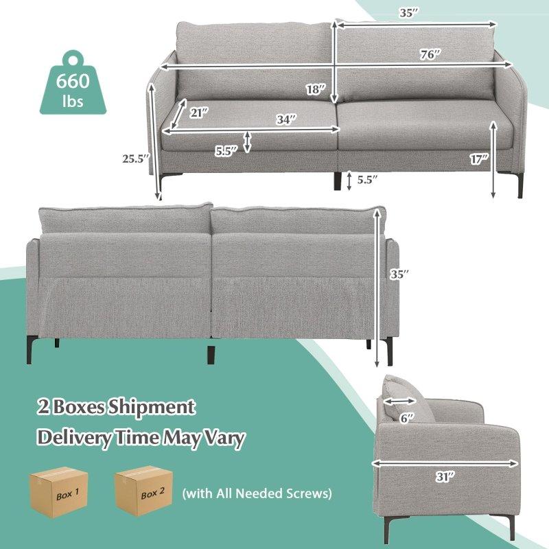 Gri Keten Tipi Kumaş Metal Ayaklı 2-3 Kişilik Bohem Koltuk - 194 cm - 292312