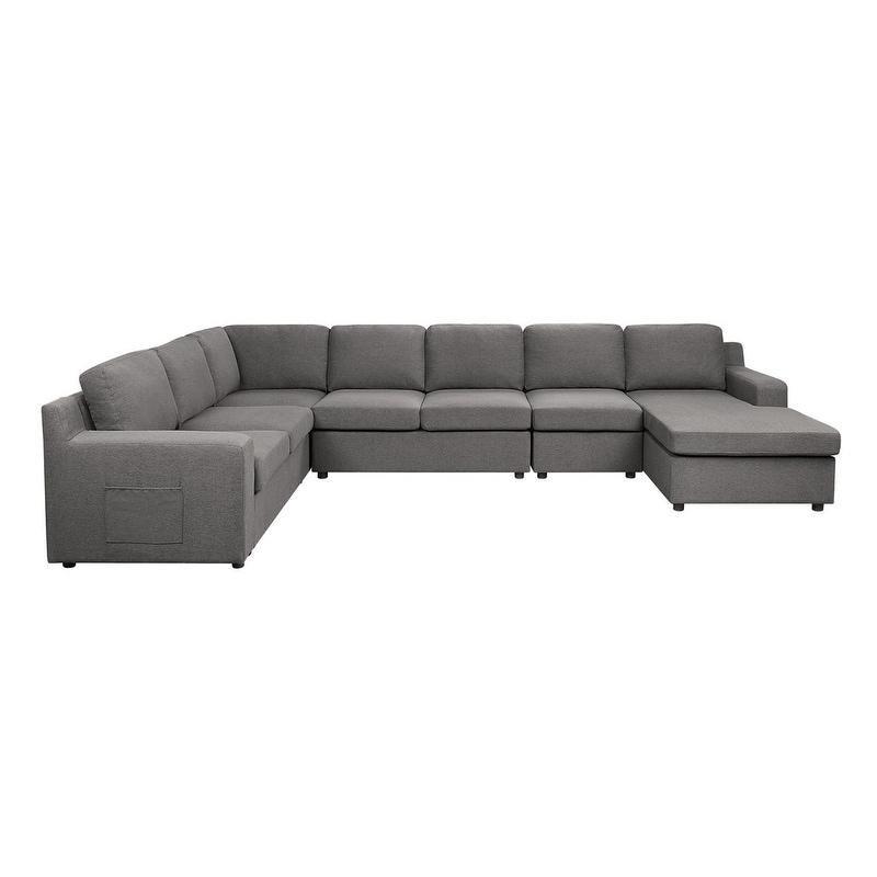 Gri Keten U Şekilli Modüler Cepli 7 Kişilik Köşe Koltuk - 370x237 cm - 258881