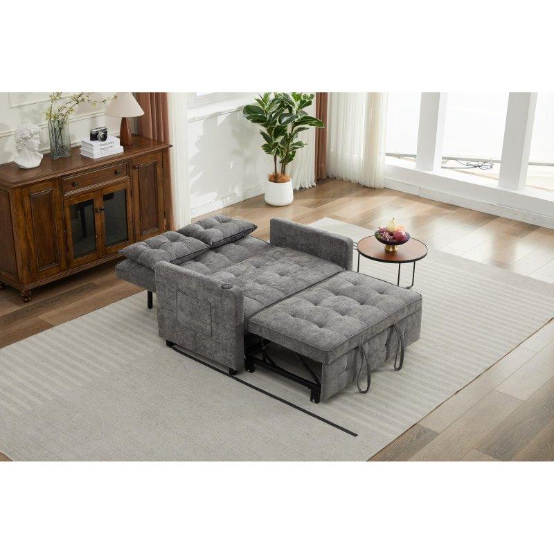 Gri Keten USB Şarjlı Yataklı Bohem Koltuk - 119x71x88 cm - 281551
