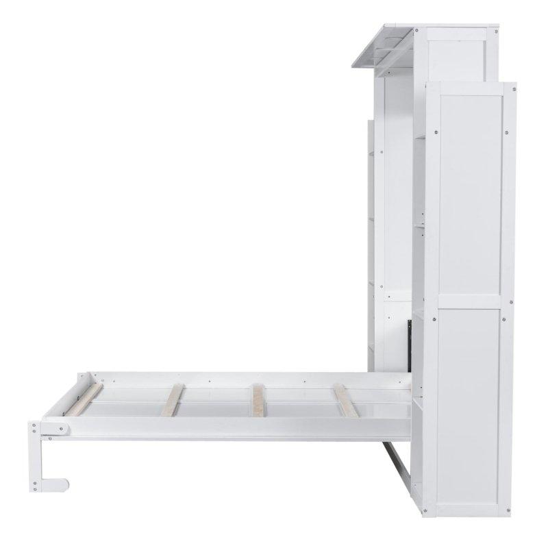 Gri Kontrplak ve MDF Raflı LED Aydınlatmalı Dolap Tasarımlı Duvar Yatağı - 264786