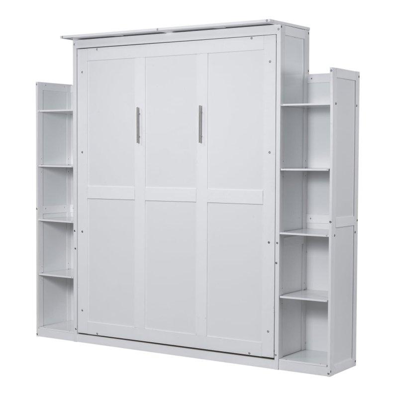 Gri Kontrplak ve MDF Raflı LED Aydınlatmalı Dolap Tasarımlı Duvar Yatağı - 264786