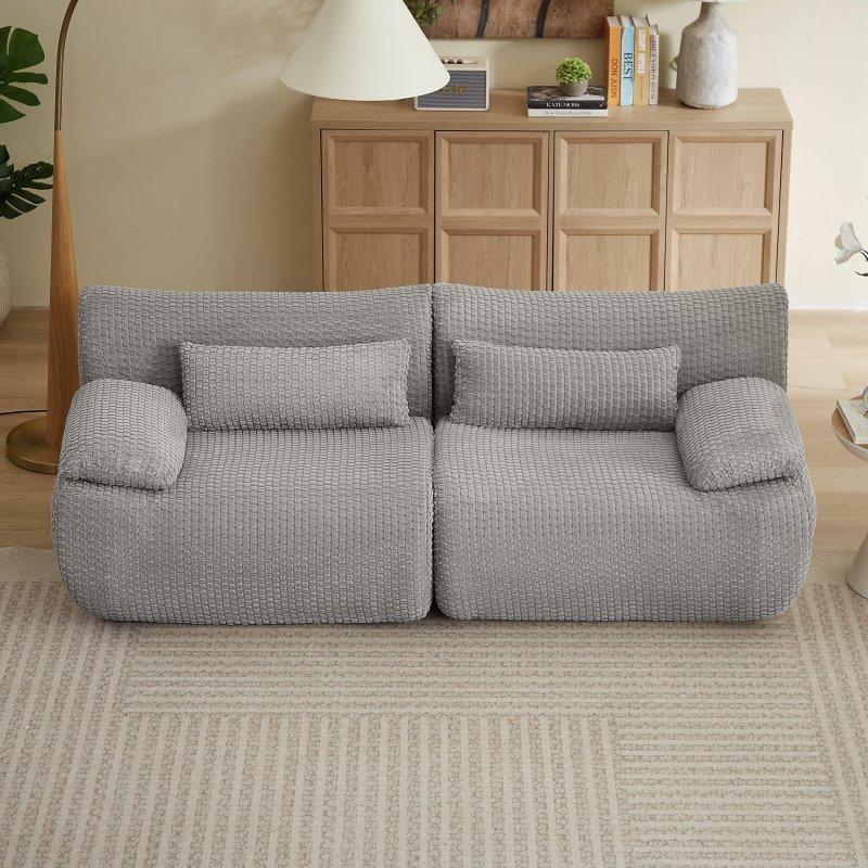 Gri Kord Kumaş Modüler Kurulum Gerektirmeyen Bohem Koltuk - 201 cm - 293144