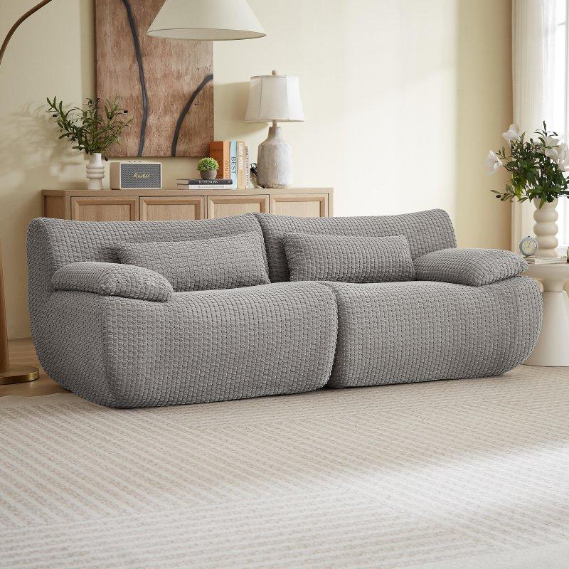 Gri Kord Kumaş Modüler Kurulum Gerektirmeyen Bohem Koltuk - 201 cm - 293144