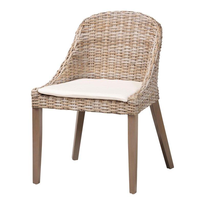 Gri Kubu Rattan ve Masif Maun Ahşap Çıkarılabilir Minderli Sargı Sırtlı Rattan Sandalye - 59x59x82 cm - 251514