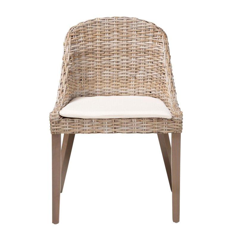 Gri Kubu Rattan ve Masif Maun Ahşap Çıkarılabilir Minderli Sargı Sırtlı Rattan Sandalye - 59x59x82 cm - 251514