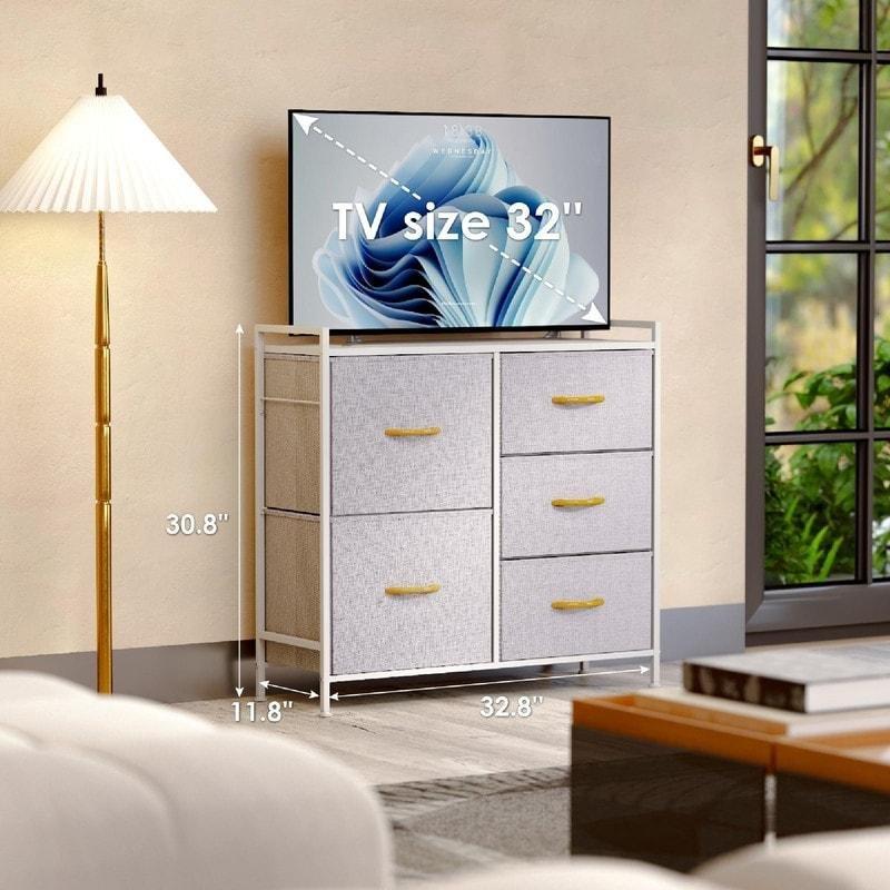 Gri Kumaş 5 Çekmeceli Metal Gövdeli MDF Tablalı Şifonyer - 309241