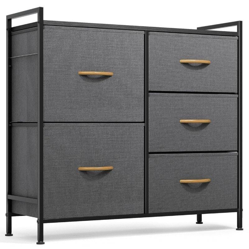 Gri Kumaş 5 Çekmeceli Metal Gövdeli MDF Tablalı Şifonyer - 309241