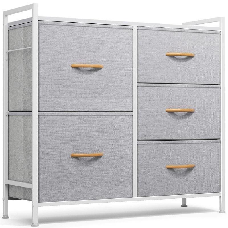 Gri Kumaş 5 Çekmeceli Metal Gövdeli MDF Tablalı Şifonyer - 309241