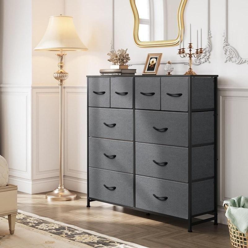 Gri Kumaş Çekmeceli Çelik İskeletli 10 Çekmeceli Modern Şifonyer - 101x101 cm - 307081
