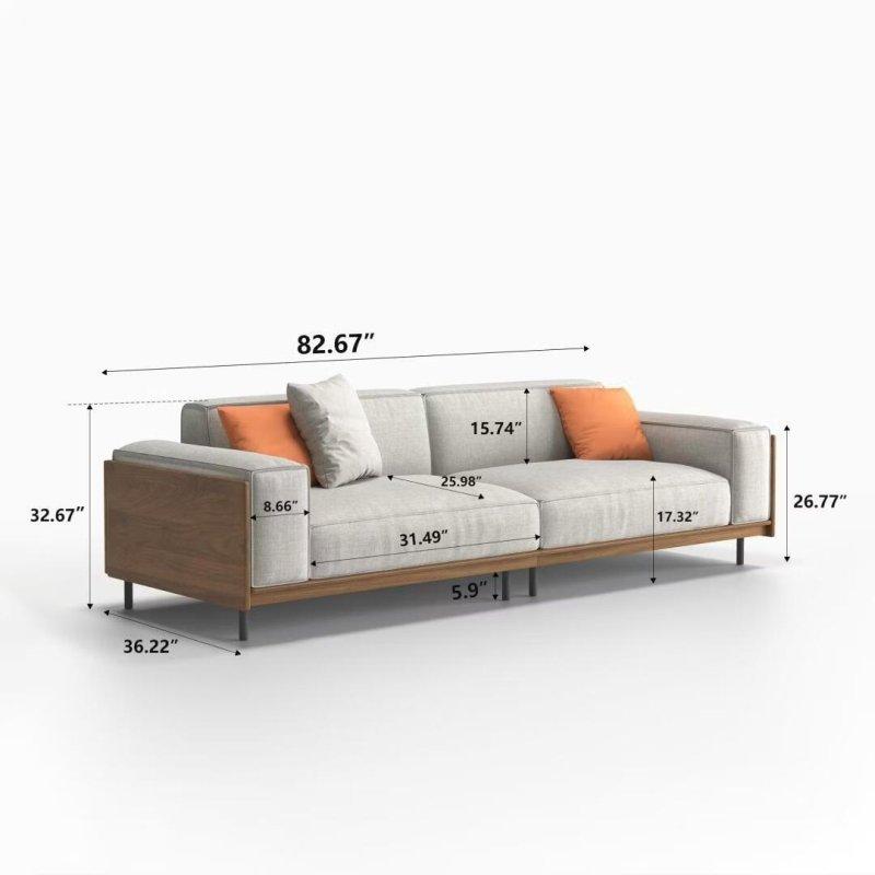 Gri Kumaş Ceviz Çerçeveli Metal Ayaklı Modern Bohem Koltuk - 210 cm - 280552