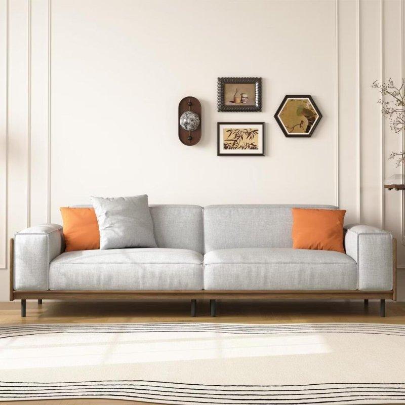 Gri Kumaş Ceviz Çerçeveli Metal Ayaklı Modern Bohem Koltuk - 210 cm - 280552