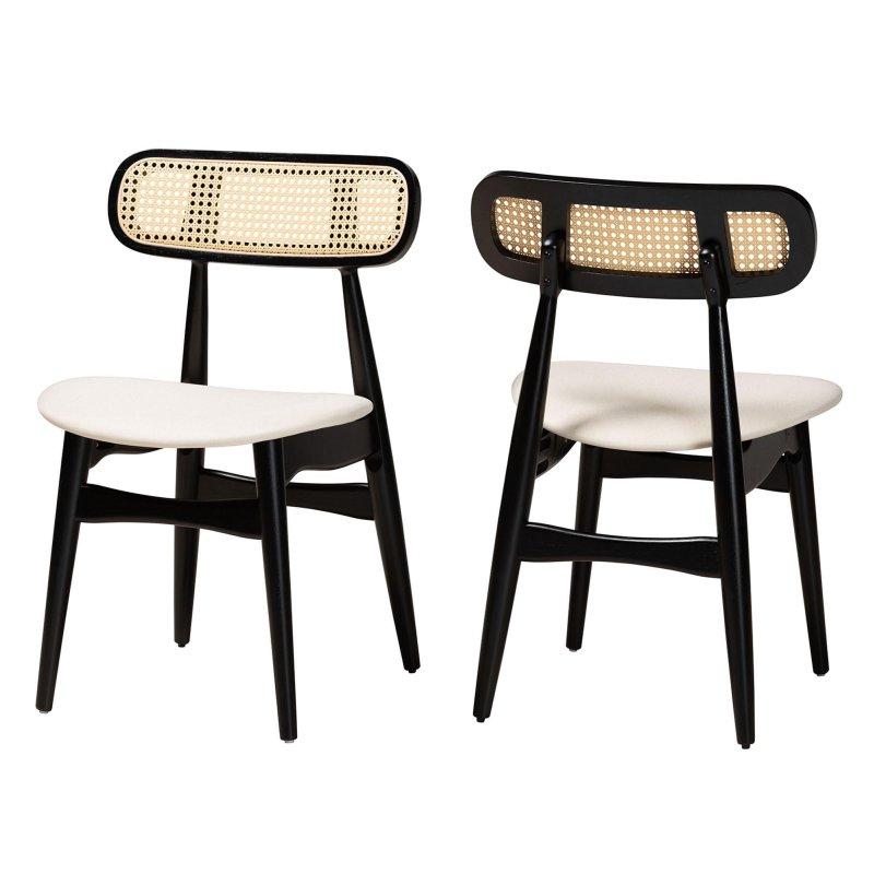 Gri Kumaş Döşemeli Ceviz Ahşap İkili Rattan Sandalye - 251628