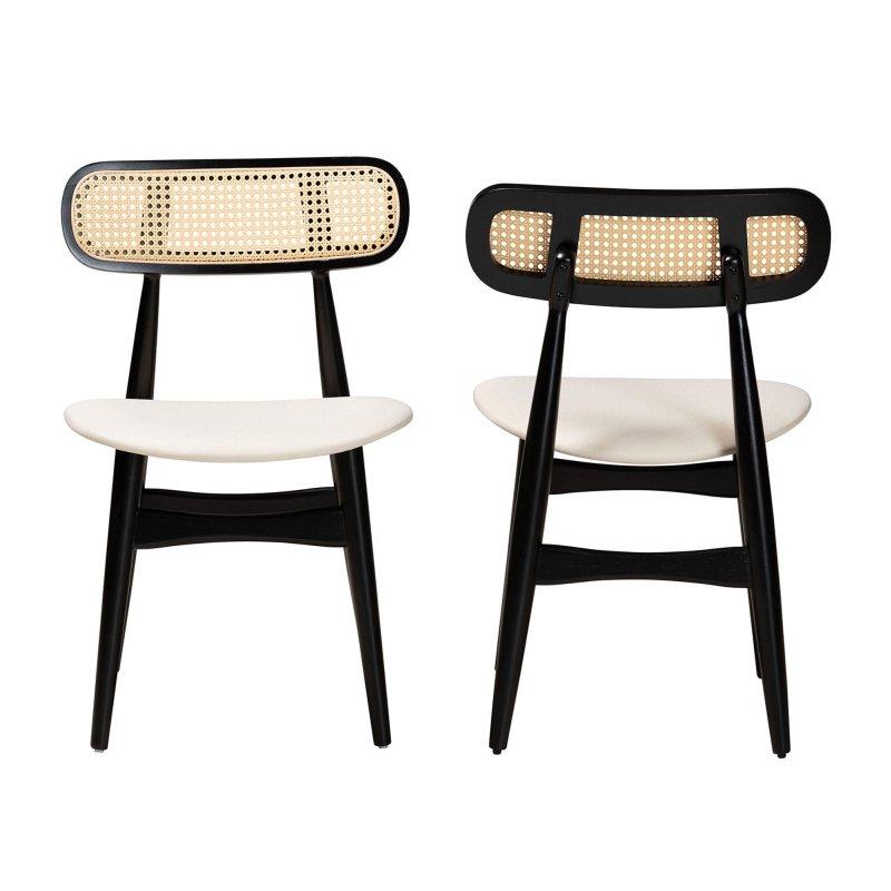 Gri Kumaş Döşemeli Ceviz Ahşap İkili Rattan Sandalye - 251628