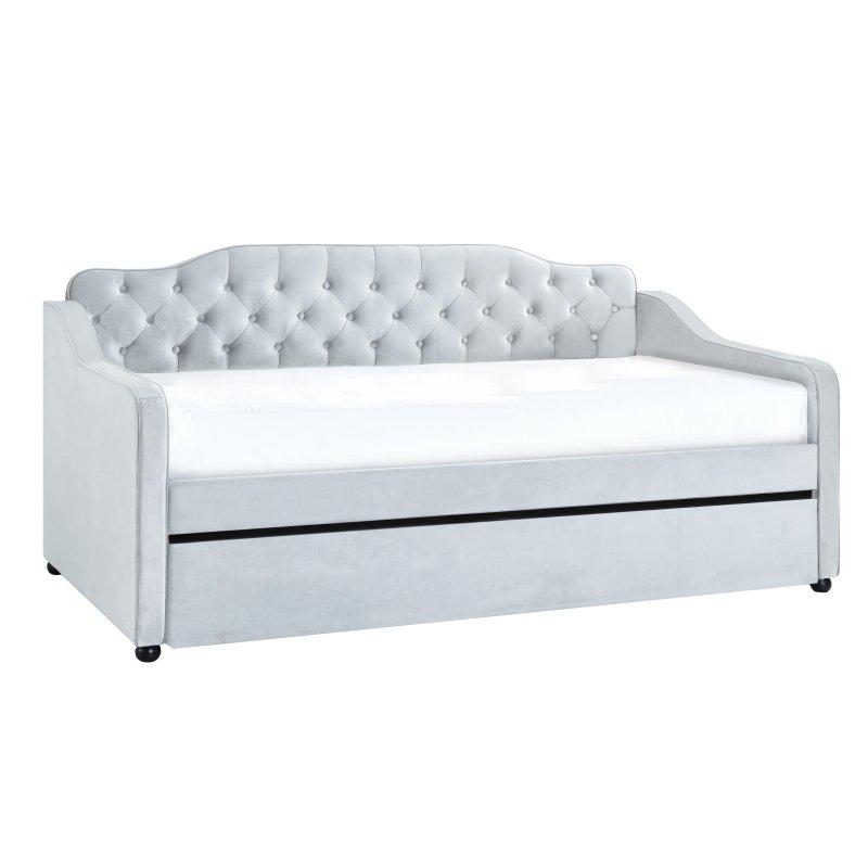 Gri Kumaş Döşemeli Düğme Detaylı Yavru Yataklı Daybed Karyola - 213x107x101 cm - 329870