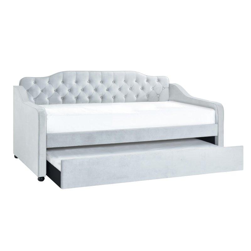 Gri Kumaş Döşemeli Düğme Detaylı Yavru Yataklı Daybed Karyola - 213x107x101 cm - 329870