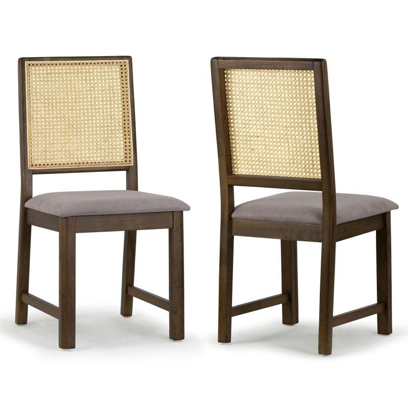 Gri Kumaş Döşemeli Yüksek Sırtlı Ceviz Ahşap Ayaklı 2li Rattan Sandalye - 251528