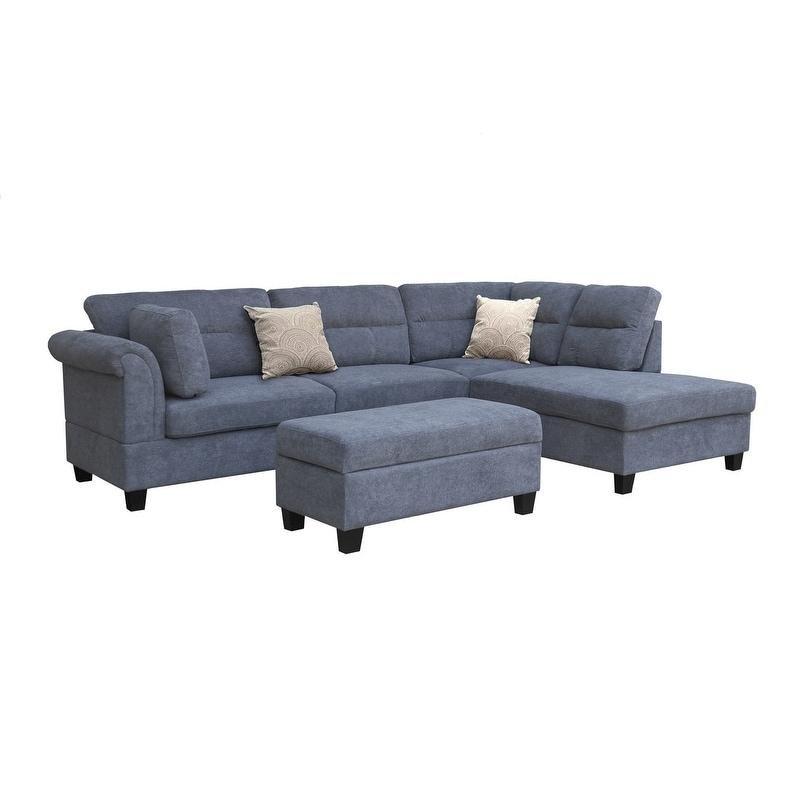 Gri Kumaş Kapitoneli Sağ Köşe Sandıklı Puflu Köşe Koltuk - 254 cm - 260407