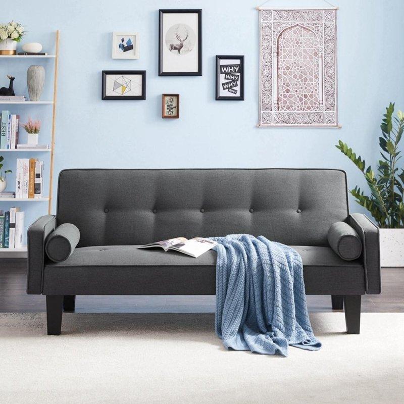 Gri Kumaş Kapitoneli Yataklı Bohem Koltuk - 182x78x76 cm - 293047