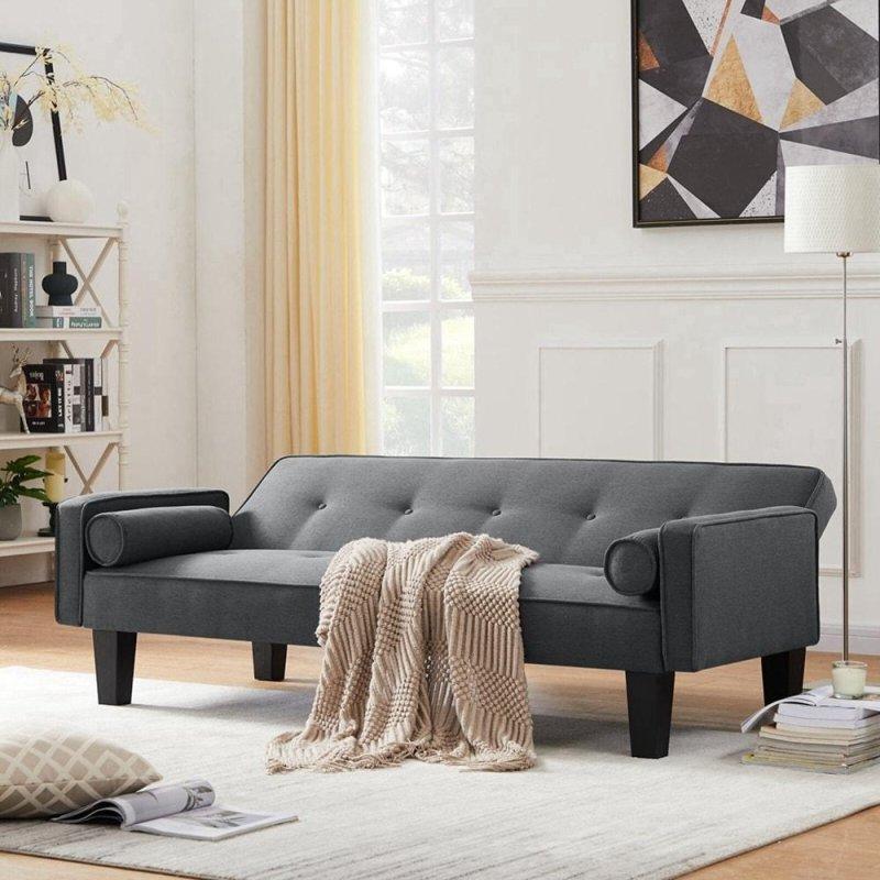Gri Kumaş Kapitoneli Yataklı Bohem Koltuk - 182x78x76 cm - 293047