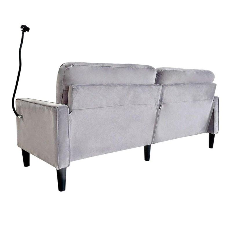 Gri Kumaş Masif Ahşap İskeletli Yastıklı Sırt Kare Kollu Bohem Koltuk - 199 cm - 287137