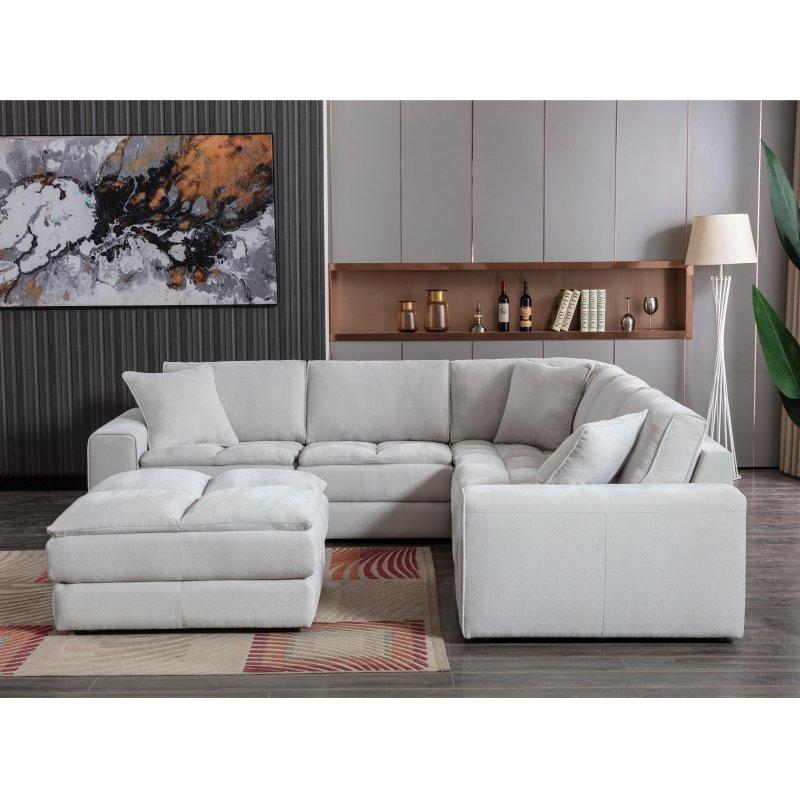 Gri Kumaş Modüler Kapitoneli Puflu Köşe Koltuk - 290x290 cm - 255114