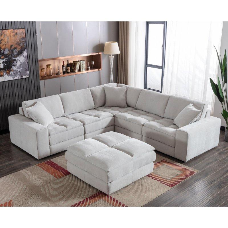 Gri Kumaş Modüler Kapitoneli Puflu Köşe Koltuk - 290x290 cm - 255114