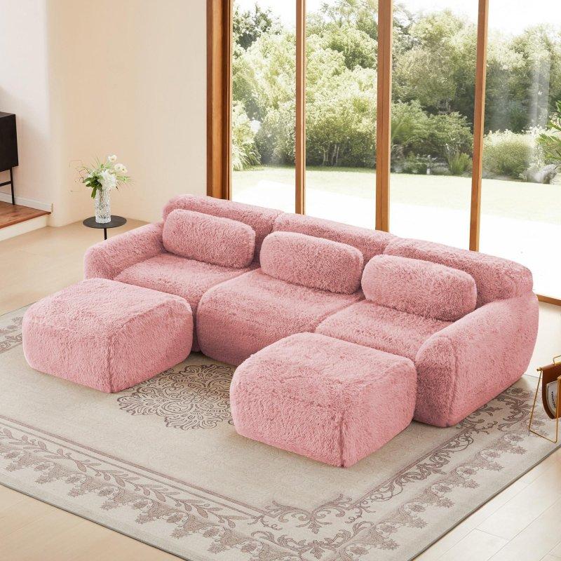 Gri Kumaş Modüler Puf Dahil Derin Oturumlu Bohem Koltuk - 282553