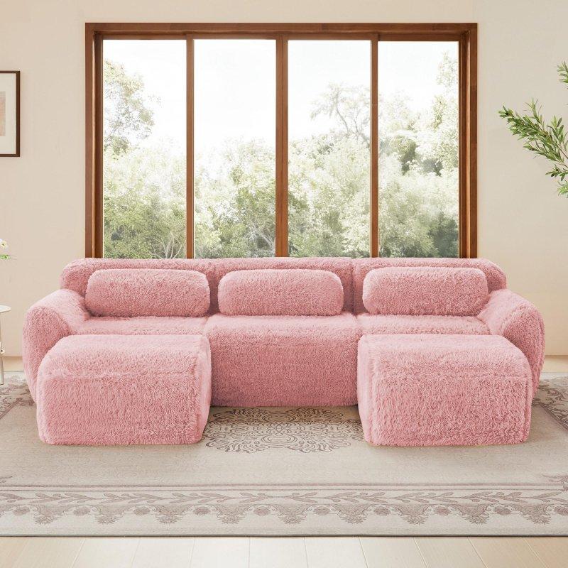 Gri Kumaş Modüler Puf Dahil Derin Oturumlu Bohem Koltuk - 282553