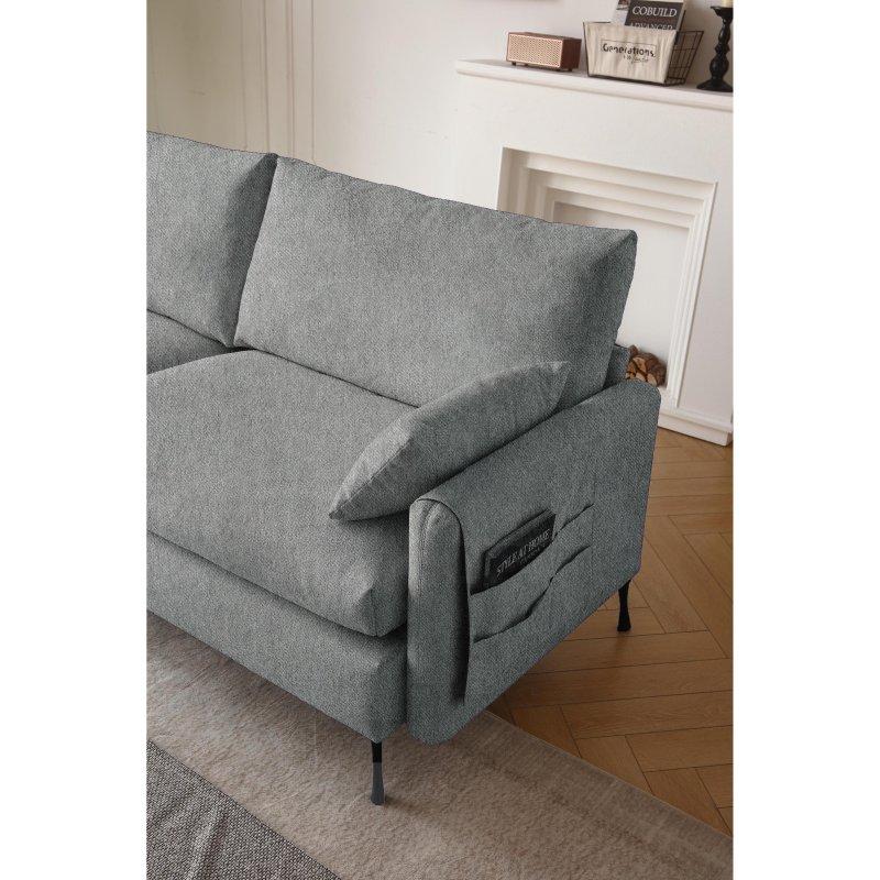 Gri Kumaş Saklama Cepli Yastıklı Kollu Bohem Koltuk - 206 cm - 289961