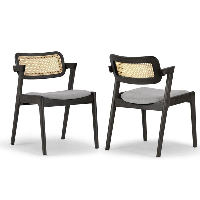 Gri Kumaş Siyah Kauçuk Ağacı Ayaklı 2li Set Rattan Sandalye - 51x54x67 cm - 252559
