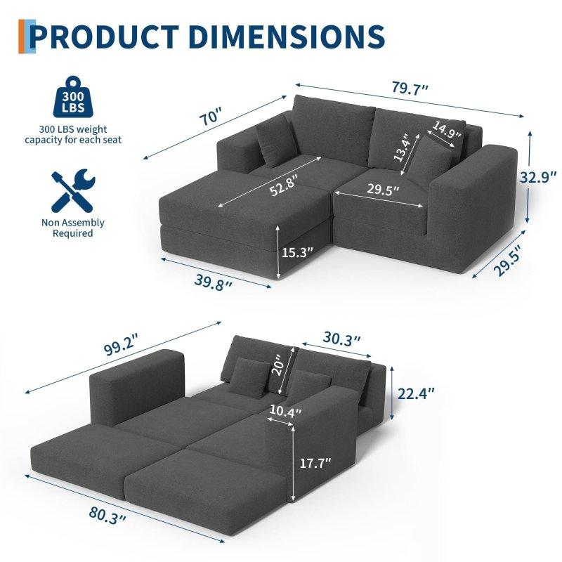 Gri Kumaş Yataklı Modüler L Köşe Bohem Koltuk - 204 cm - 287901