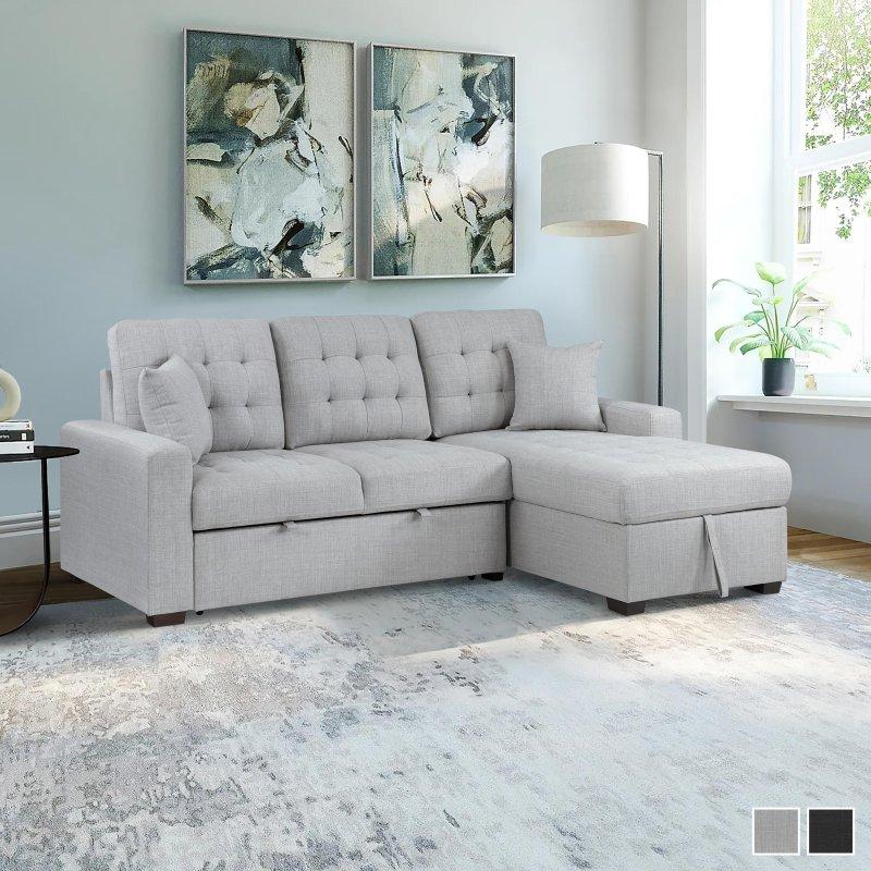 Gri Kumaş Yataklı Sandıklı Sağ Uzanmalı Köşe Koltuk - 221x158 cm - 256616