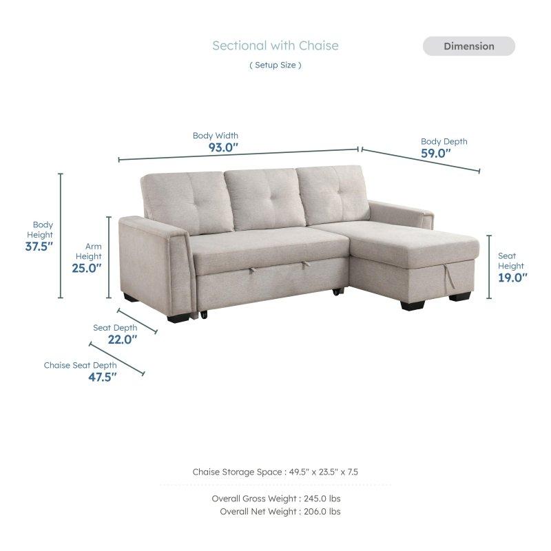 Gri Kumaş Yataklı Sandıklı Yönü Değiştirilebilir Köşe Koltuk - 237x150 cm - 256103