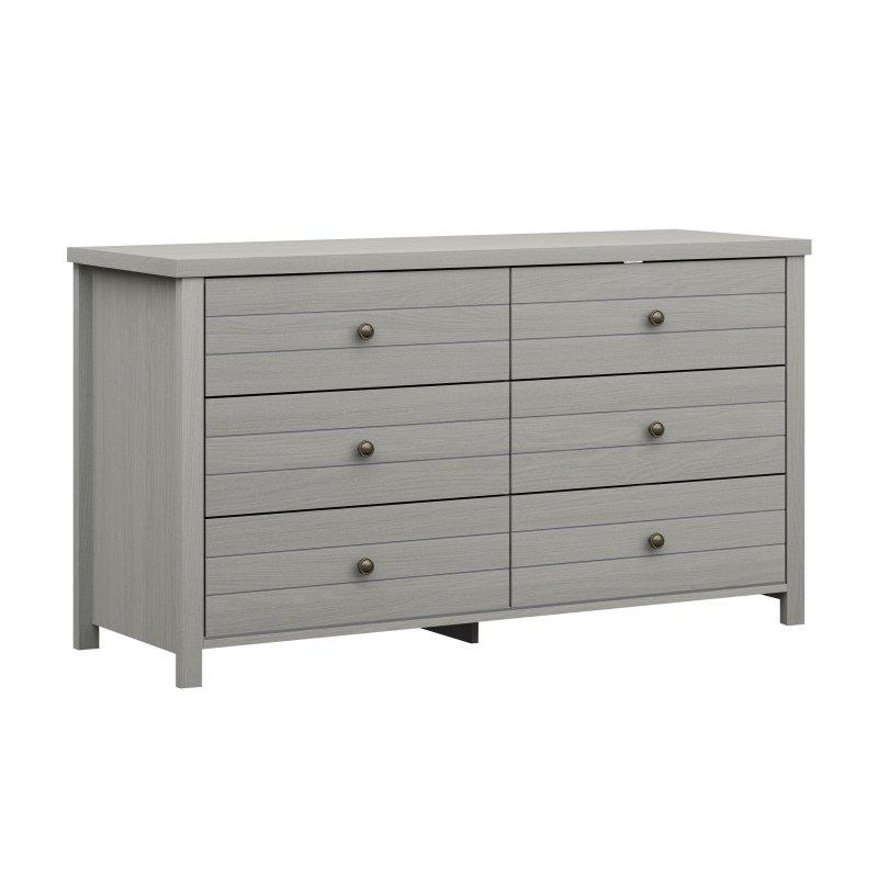 Gri Lamine MDF 6 Çekmeceli Metal Kulplu Şifonyer - 131x46x80 cm - 301687