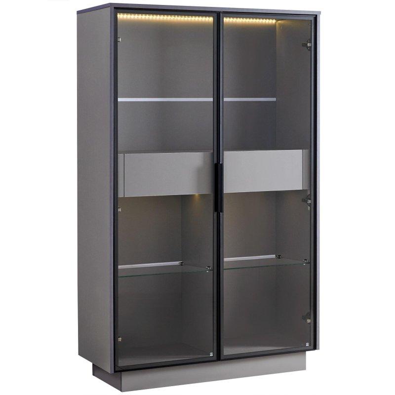 Gri LED Aydınlatmalı Cam Kapaklı Çekmeceli Kitaplık - 94x154 cm - 313122