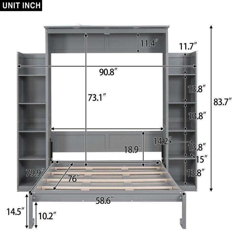 Gri LED Aydınlatmalı ve Dolaplı Çok Fonksiyonlu MDF ve Kontrplak Duvar Yatağı - 263288