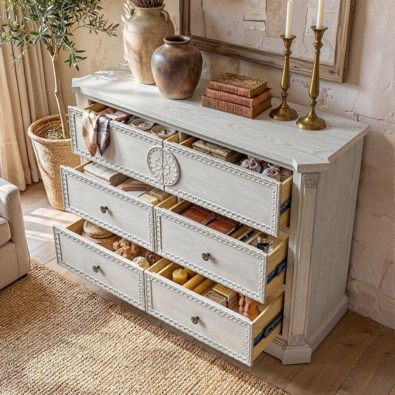 Gri Masif Ahşap 6 Çekmeceli Kır Evi Şifonyer - 120 cm - 297138