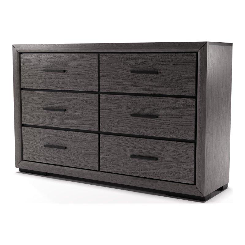 Gri Masif Ahşap 6 Çekmeceli Siyah Kulplu Şifonyer - 150 cm - 295811