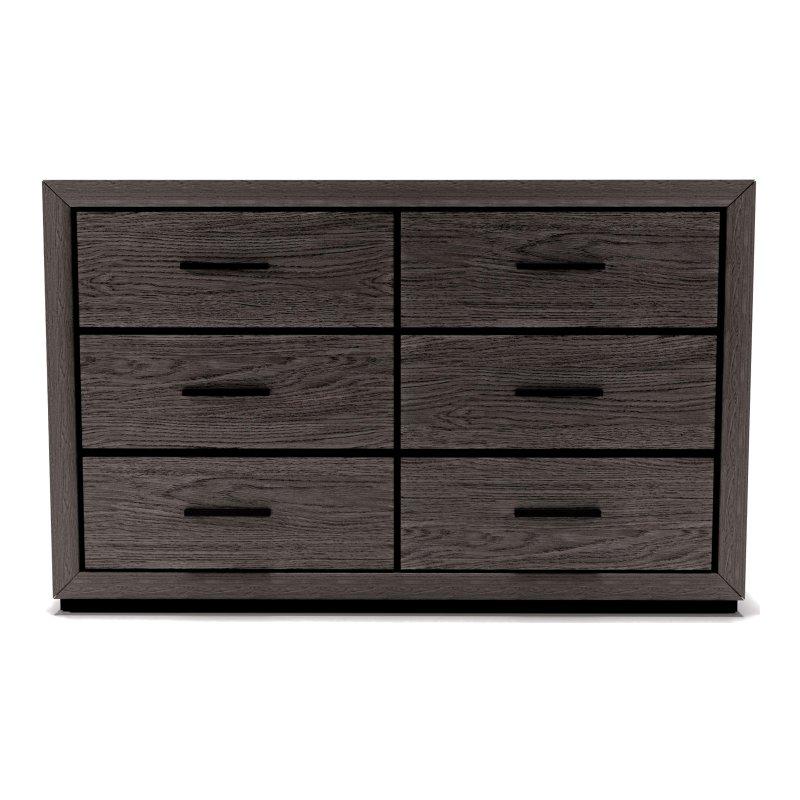Gri Masif Ahşap 6 Çekmeceli Siyah Kulplu Şifonyer - 150 cm - 295811