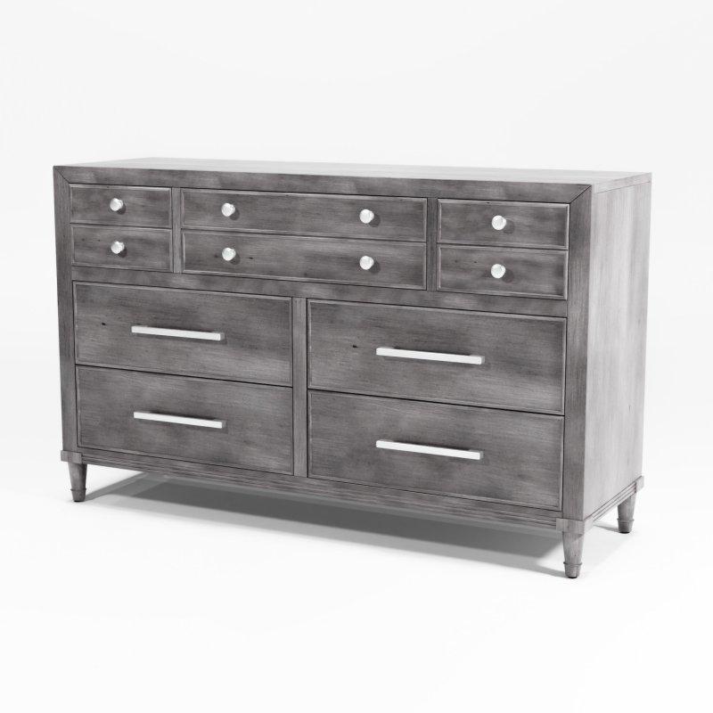 Gri Masif Ahşap 7 Çekmeceli Gizli Bölmeli Tornalı Ayaklı Şifonyer - 148 cm - 295702