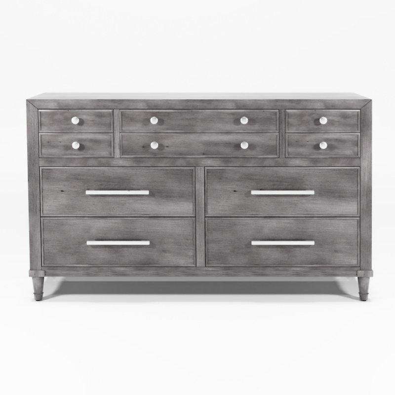 Gri Masif Ahşap 7 Çekmeceli Gizli Bölmeli Tornalı Ayaklı Şifonyer - 148 cm - 295702