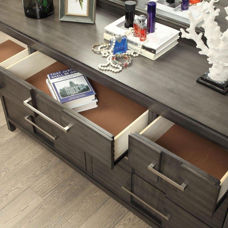 Gri Masif Ahşap 7 Çekmeceli Metal Kulplu Şifonyer - 148 cm - 295433