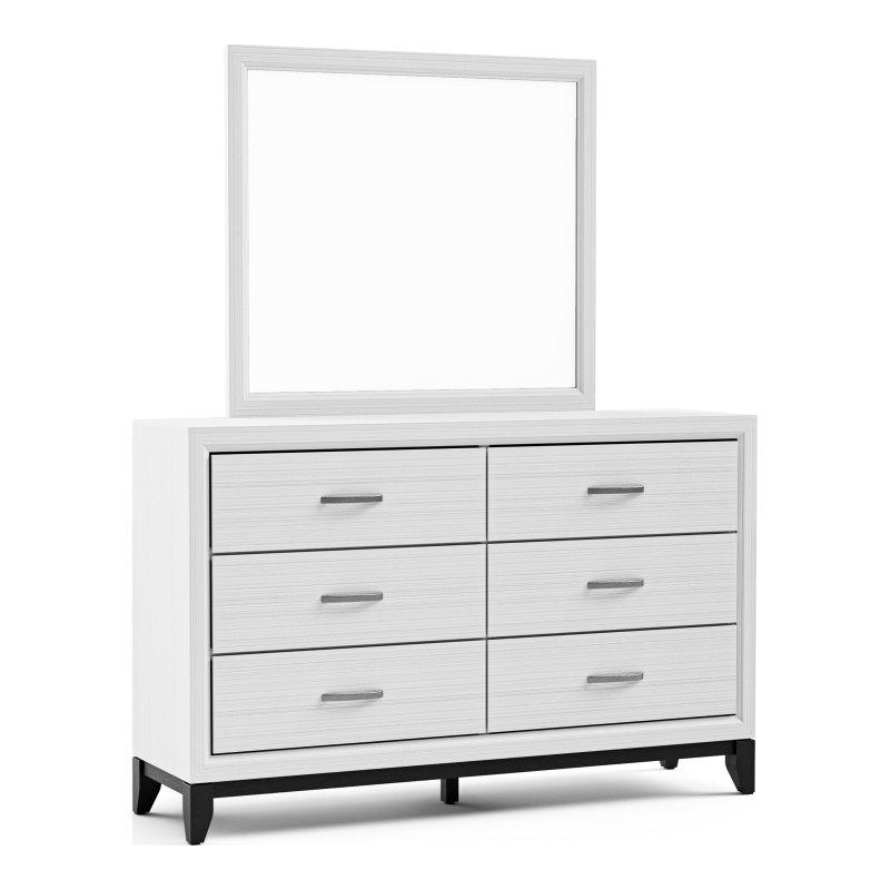 Gri Masif Ahşap Ayaklı Aynalı 6 Çekmeceli Şifonyer Seti - 148 cm - 303914